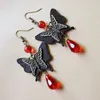 Dangle Earrings Vintage Grunge Butterfly For Woman Red Black Beads Pendant Aesthetics Gothic Halloween Jewelry Korean Fashion