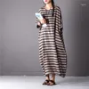 فساتين الحفلات 2023 خمر مخططة Batwing Sleeve Robe بالإضافة إلى حجم Vestidos Summer Women Maxi Long Long Lose Disual Citton Bress AB162