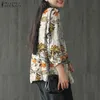 Ternos femininos blazers elegantes mulheres impressas blazer casual blusa de botão único zanzea outono casacos manga longa boêmio jaquetas florais oversized 230220