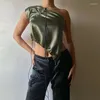 Women's Tanks Summer 2023 Woman Elegant Top Cropped Luxury Women Satin Off Shoulder Drawstring Vest Vintage