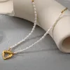 Pendant Necklaces Elegant Natural Freshwater Pearl Waterproof And Fade Resistant 18K Real Gold Plated Heart Clavicle Chain Stainless Steel