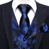 Herrenwesten, Marineblau, Designer-Herren-Hochzeitsanzug-Weste, Paisley-Jacquard-gewebte Folral-Seidenweste, Krawatte, Broschen-Set, Barry.Wang Bräutigam