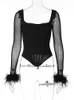 Women's T-Shirt Chicology mesh feather corset long sleeve top women sexy t shirt spring summer clothes sexy tshirt Y2K bodice 230220