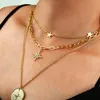 Chains Trendy All-match Diamond-Studded Six-pointed Star Disc Five-pointed Pendant Multi-layer NecklaceChains