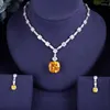 Necklace Earrings Set Janeklly Trendy Wedding For Women Yellow Stone Full Cubic Zirconia Bridal Pendientes Mujer Moda