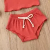 Set di abbigliamento 2023 Gilet da bambina per bambina Pantaloncini da abito tinta unita Strisce verticali Elastico in vita con coulisse Fiocco Set da bambino