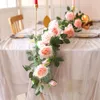 Couronnes De Fleurs Décoratives Artificielle Rose Simulation Guirlande Rotin Fête De Famille En Plein Air De Mariage Décoration Fournitures 4 Pcs