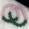 Strand Handmade Greek Sorority Elastic Pink Green Imitation Jade Bead Charms Bracelet Jewelry