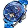 Armbandsur Forsining Brand Mens Watches Leisure genom ihålig automatisk mekanisk klockor Steel Watchwristwatches Moune22