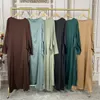 Ethnic Clothing Muslim Fashion Set Satin Long Sleeve Dress Cardigan Jacket 2 Pieces Khimar Abaya Dubai Modest Islamic For Women