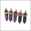 Charms Natural Gems Stone Amethyst Crystal Pillar Point Gold Pendants Necklace For Making Women Jewelry Hjewelry Drop Delivery Findi Dh6L3