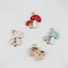 Charms MRHUANG 10pcs/lot Cute Mushroom Enamel Fashion Jewelry Accessories Fit Bracelet Earring DIY Making Gold Color