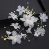 Tiaras Bride Chiffon Silk Flower Hair Clip for Women Brides Wedding Tiara Head Ornaments Cheted Pins Acessórios de cabelo Jóias Z0220