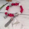 Strand Red Elastic Sorority Gift Women Jewelry Crystal Beaded Bangle Bracelet Greek Charm Tassel Triangle