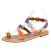 Sandalias de verano para mujer, zapatos planos de cuero con decoración de perlas bohemias dulces de talla grande, Zapatos de playa y arena para vacaciones, Zapatos 230220