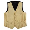 Mäns västar 5st Barry.Wang Design Guld Solid Wedding Vest For Men Pass Silk Slips Manschettknappar Broscher Set Formal Waistcoat