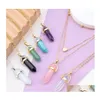 Pendanthalsband Fashion Opal Stone Hexagonal Column Rose Quartz For Women Natural Crystal Necklace Bohemian Statement smyckespresent Dhjhn