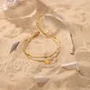 Fußkettchen Großhandel 18K Liebe Anhänger Oval Perle Kette Doppel Edelstahl Fußkettchen Schmuck Für Frauen Mode Wasserdicht Fuß