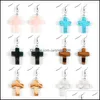 Charm Cross Turquoises Rose Crystal Quartz Tiger Eye Opal Stone Charms Dangling Earrings Amethysts Hanging Earring Fashion Women Jew Dhz9Y