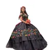 Meksykańskie sukienki Charro Quinceanera plus size haftowane z koronki koronkowe gorset Prom Słodki vestido para 15 anos adolecente