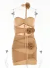 Casual Dresses Articat Sexy Strapless Flower Mesh Women Dress Apricot Hollow Out Ruched Summer Woman Elegant Party Club Vestidos 230220