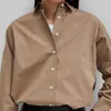 Women's Blouses Woman Warm Khaki Capri Oversized Cotton Shirt Uneven Hem ShirtS Collar Front Button Long Sleeves Cuff With Buttoned