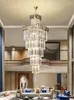 Pendant Lamps Postmodern Light Luxury Crystal Chandelier Villa Duplex Hollow Loft Middle Floor Spiral Staircase