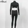 Women's Tracksuits FQLWL Winter Casual Two 2 Piece Set Sweatsuits Tracksuit For Women Outfits Turtleneck Crop Top Pants Suits Black Matching Sets 230220