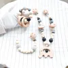 Rattles Mobiles Baby Toy Wooden Pram Clip Pacifier Chain Mobile Stroller Arch Wood Ring Gym Puzzle Bed Bell Around Neborn 230220