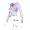 Magliette da donna Camicia con stampa tie-dye Top estivo da donna T-shirt a maniche lunghe da donna Elegante da donna Party Club Tshirt elasticizzata Streetwear