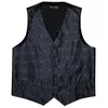 Gilets pour hommes Mode 4PC Floral Silk Gilet Gilet Hommes Slim Costume Noir Cravate Mouchoir Boutons De Manchette Cravate Barry.Wang Business