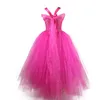 Vestidos para meninas Meninas Rosa Glitter Tule Vestido Tutu Crianças Crochê Alça Noite Vestido de Baile Crianças Festa Trajes Banquetes Faísca