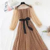 Casual Dresses 2023 Summer Temperament Wave Point Women's Ladies Puff Sleeve Net Yarn Slim Long Dress