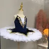 Tutù di balletto professionale per bambini Tutù di balletto professionale per donna Top in velluto verde Gonna bianca Costume da esibizione Garza del lago dei cigni