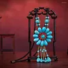 Choker Bohemian Turquoise Ręcznie tkany krótki łańcuch naszyjnika Kobiety Waterproof Waterproof Wax Trut Miedź Kobieta Bell Fashion