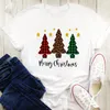 Women's T Shirts Female Short Sleeve Shirt T-Shirt Letters Snow Winter Tree Cute Women Graphic Merry Christmas Tees Clothing Print Tops