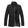 Men's Jackets Spring Autumn Men Jacket Stand Collar Slim Fit Pockets Coat Solid Color Single Breasted Breathable Trench