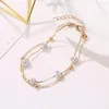 Anklets Double Layer Beach Gold Anklet For Women Shambhala Diamond Ball Bead Girls Elegant Fashion Daily Ankle Jewelry