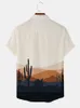 Mäns casual skjortor charmkpr toppar mäns kaktus öken tryck blus casual streetwear manlig knapp upp kort ärm lapel tröjor s-2xl 230220