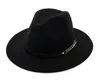 Fashion TOP hats for men & women Elegant fashion Solid felt Fedora Hat Band Wide Flat Brim Jazz Hats Stylish Trilby Panama Caps