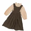 Ensembles de vêtements 2023 printemps filles ensemble mode chemise à col haut et robes rétro rayure enfants deux pièces pour #8263