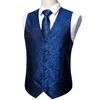 Herrvästar 5st designer mens bröllop kostym väst marinblå paisley jacquard folral siden waistcoat slips broscher set barry.wang brudgum