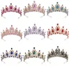 Tiaras barock vintage kristall strass tiaras och kronor mer färg drottning prinsessa diadem bröllop hår tillbehör kvinnor smycken z0220