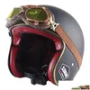 Casques de moto Casque Noir Classique Rétro Vintage Face Ouverte Biker Casque Moto Scooter Chopper Cruiser Avec Lunettes Drop Delivery Dhs0R