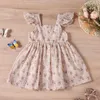 Flickaklänningar Baby Girls Floral Dress Kids Sleeveless Cotton Print Buttons Sling Vestidos Summer Ceremory Party Elegant 1-7 år