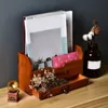 Hooks & Rails 1Pc Wooden Book Stand Decorative Desktop Storage Holder Sundries Rack Chocolate