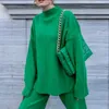 Survêtements Femmes Femmes Tricoté Deux Pièces Ensemble Vert Mode Hiver Pantalon Lâche Costume Casual Haut À Manches Longues Avec Pantalon À Jambes Larges Tenues 230220