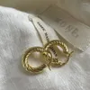 Hoop Earrings Silvology Genuine 925 Sterling Silver Twill Texture Gold For Women Thick Round Korean Fine Jewelry