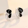 Brincos de argolas chique em folhas de esmalte preto clipe no garanhão para mulheres 18K White Gold Silver Color Jewelry Brincos Trendy Acessórios