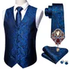 Herrvästar 5st designer mens bröllop kostym väst marinblå paisley jacquard folral siden waistcoat slips broscher set barry.wang brudgum